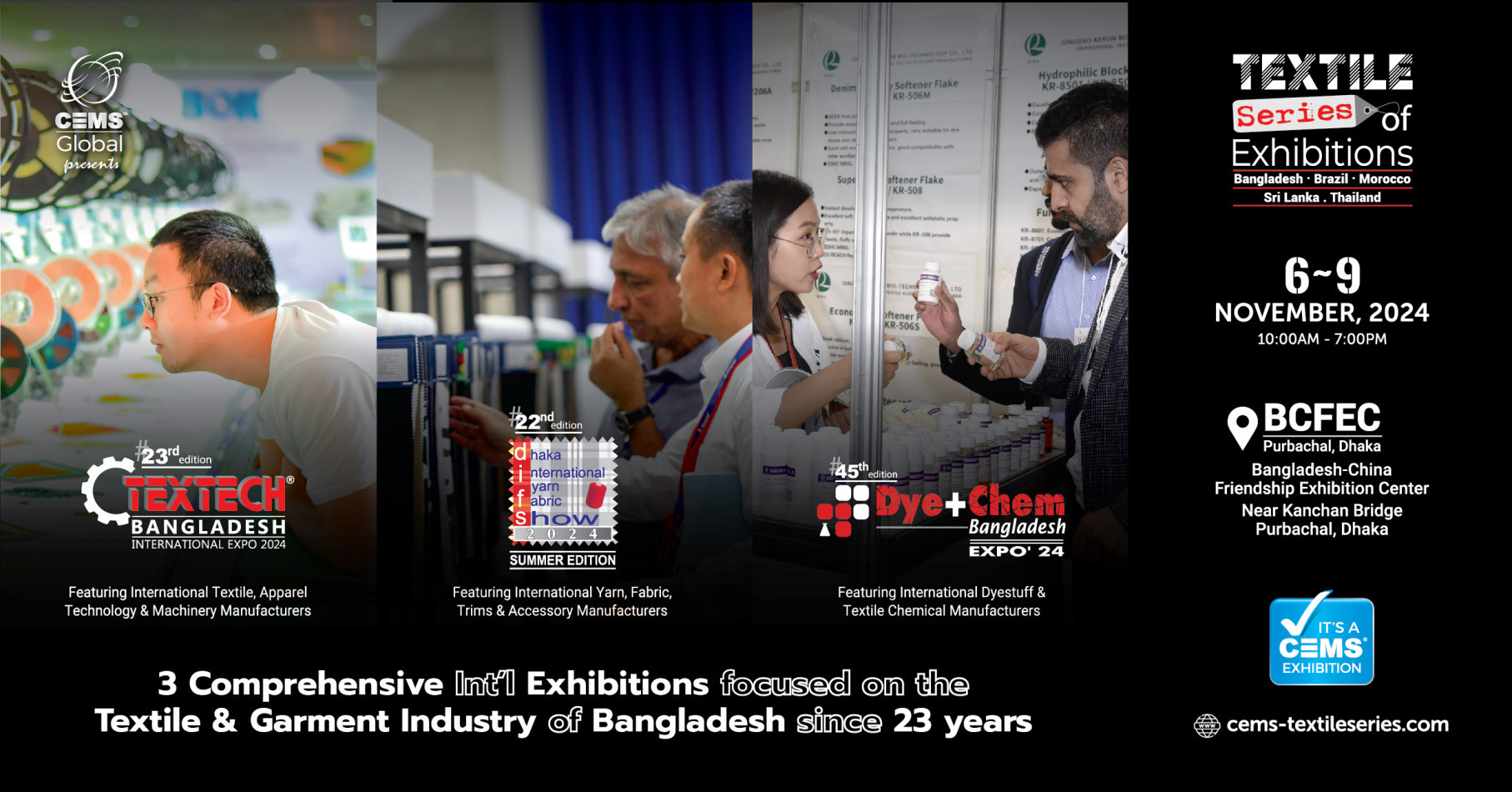 CEMS-Global USA to host the 23rd Bangladesh Edition of the Prestigious  Textile Series of Exhibitions from Nov 6 – 9, 2024
